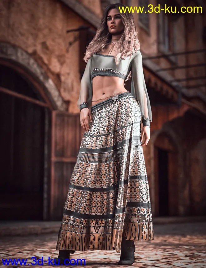 dForce CB Dakota Clothing Set for Genesis 8 Females模型的图片1