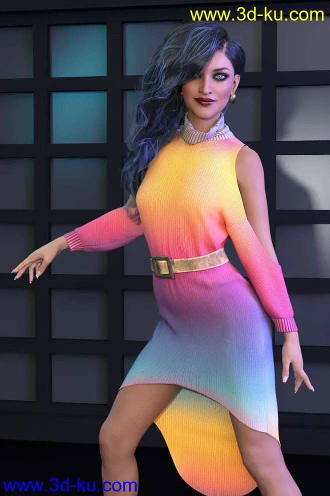 dForce Cold Shoulder Dress for Genesis 8 and 8.1 Females模型的图片2