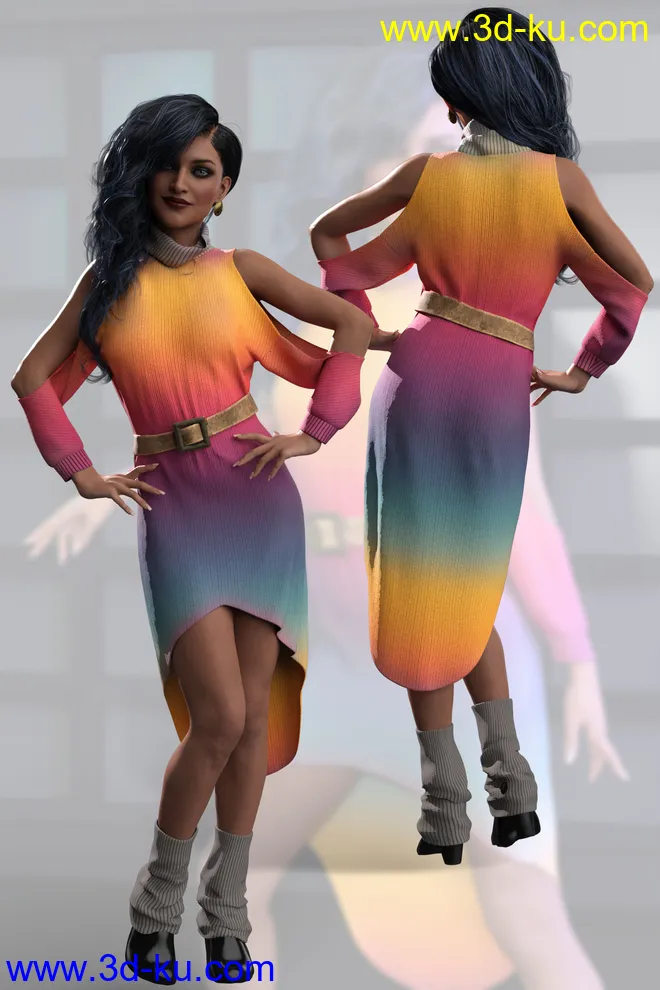 dForce Cold Shoulder Dress for Genesis 8 and 8.1 Females模型的图片4