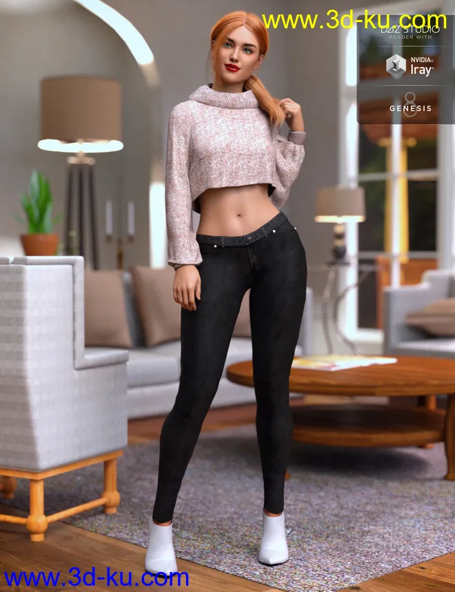 dForce Crop Sweater and Jeans Outfit for Genesis 8 Female(s)模型的图片3