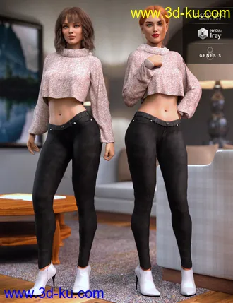 3D打印模型dForce Crop Sweater and Jeans Outfit for Genesis 8 Female(s)的图片