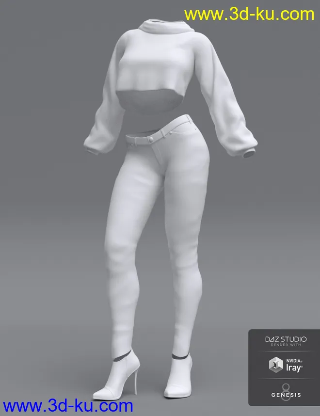 dForce Crop Sweater and Jeans Outfit for Genesis 8 Female(s)模型的图片6