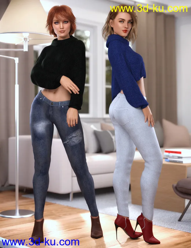 dForce Crop Sweater and Jeans Outfit Textures模型的图片2