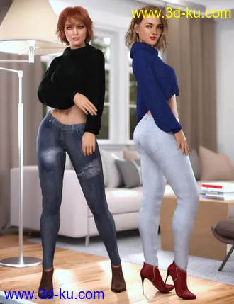 3D打印模型dForce Crop Sweater and Jeans Outfit Textures的图片