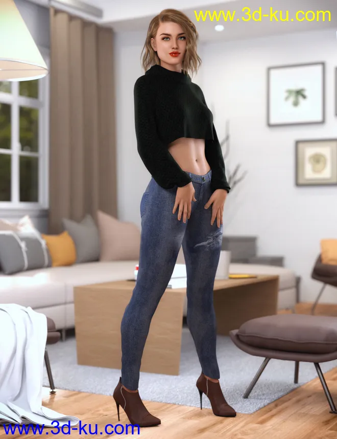 dForce Crop Sweater and Jeans Outfit Textures模型的图片6