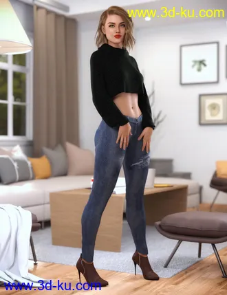 3D打印模型dForce Crop Sweater and Jeans Outfit Textures的图片