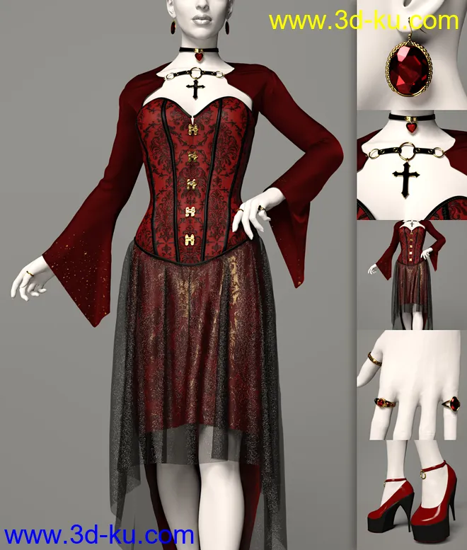 dForce Dark Vamp Outfit Texture Expansion模型的图片7