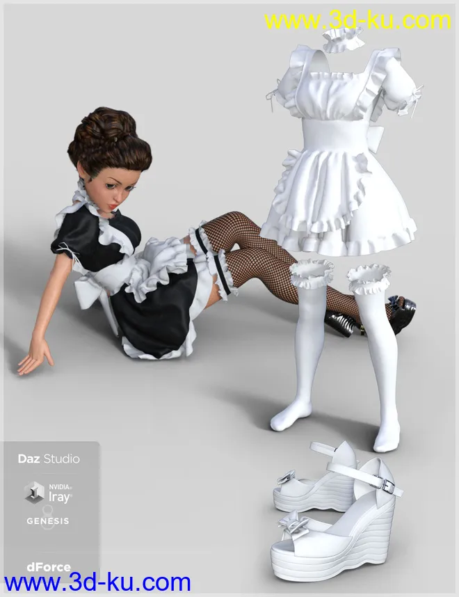 dForce French Maid Servant Outfit for Genesis 8 Female(s)模型的图片5