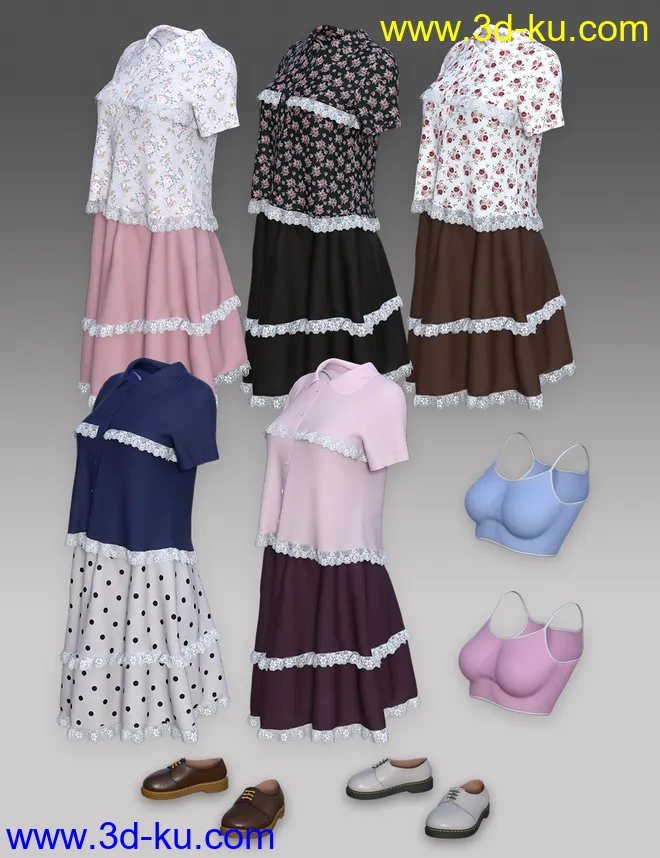 dForce Frilled Blouse and Skirt for Genesis 8 Female模型的图片11