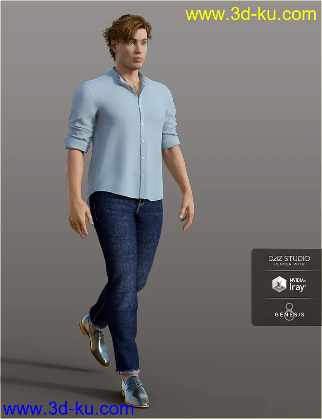 dForce H&C Mandarin Collar Shirt Outfit for Genesis 8 Male(s)模型的图片5