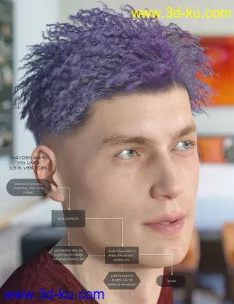 3D打印模型dForce Hayden Hair for Genesis 8的图片