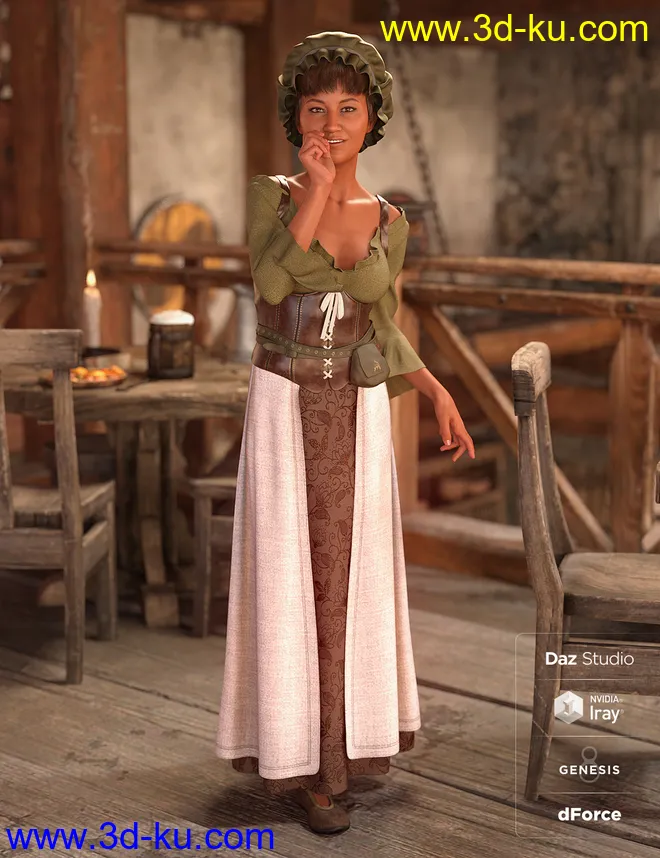 dForce Medieval Barmaid Textures - Weary模型的图片3