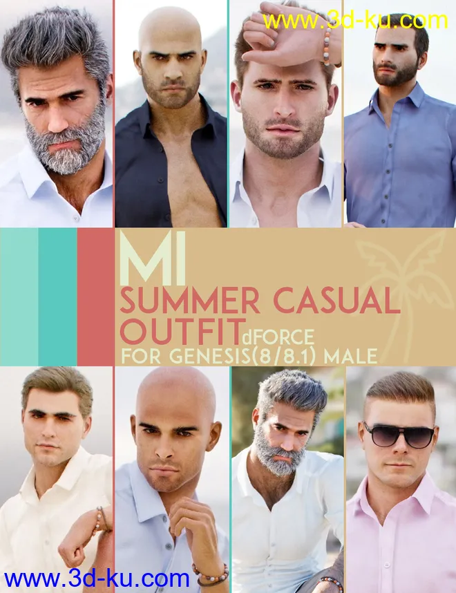 dForce MI Summer Casual Outfit for Genesis 8 and 8.1 Males模型的图片1