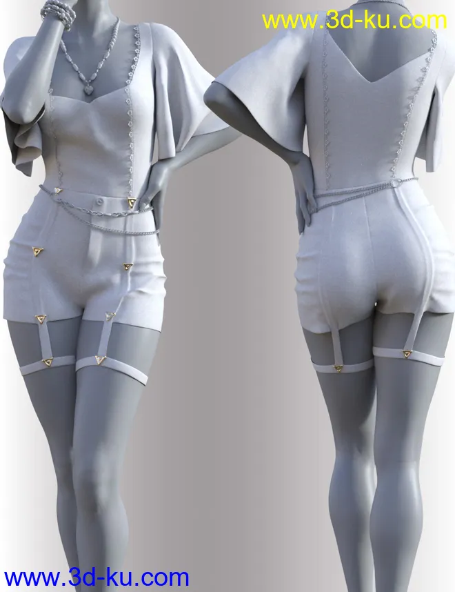 dForce Miya Short Overalls for Genesis 8.1 Females模型的图片8