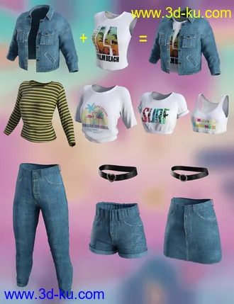 3D打印模型dForce Ninties Nostalgia Wardrobe for Genesis 8 Females的图片