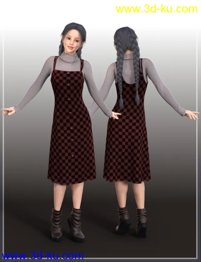 dForce Pinafore Dress for Genesis 8 Females模型的图片2