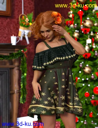 dForce Ruffle BN Off Shoulder Dress for Genesis 8 Females and Bugga Boo模型的图片4