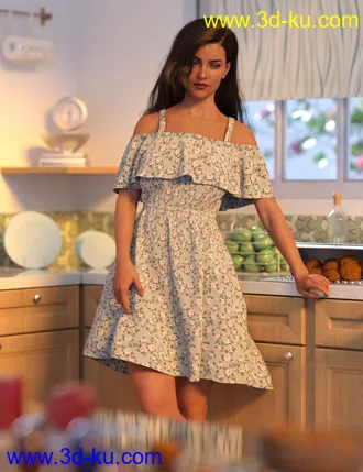 3D打印模型dForce Ruffle BN Off Shoulder Dress for Genesis 8 Females and Bugga Boo的图片