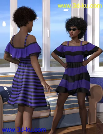 3D打印模型dForce Ruffle BN Off Shoulder Dress for Genesis 8 Females and Bugga Boo的图片