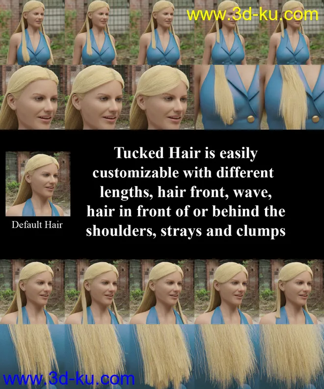 dForce Tucked Long Hair for Genesis 8 Females模型的图片5