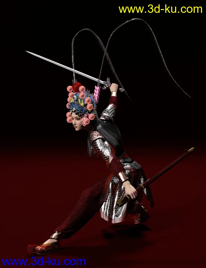 dForce Wudan Outfit and Fencing Pose for Genesis 8 and 8.1 Females模型的图片4