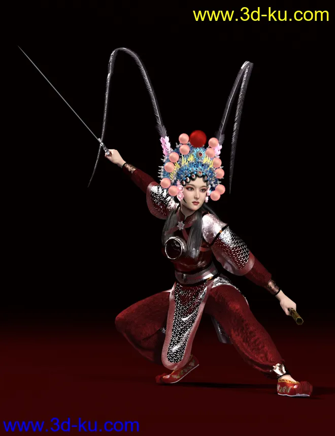 dForce Wudan Outfit and Fencing Pose for Genesis 8 and 8.1 Females模型的图片6