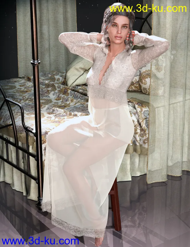 dForce YesterYear Nightgown Outfit for Genesis 8 Females模型的图片2