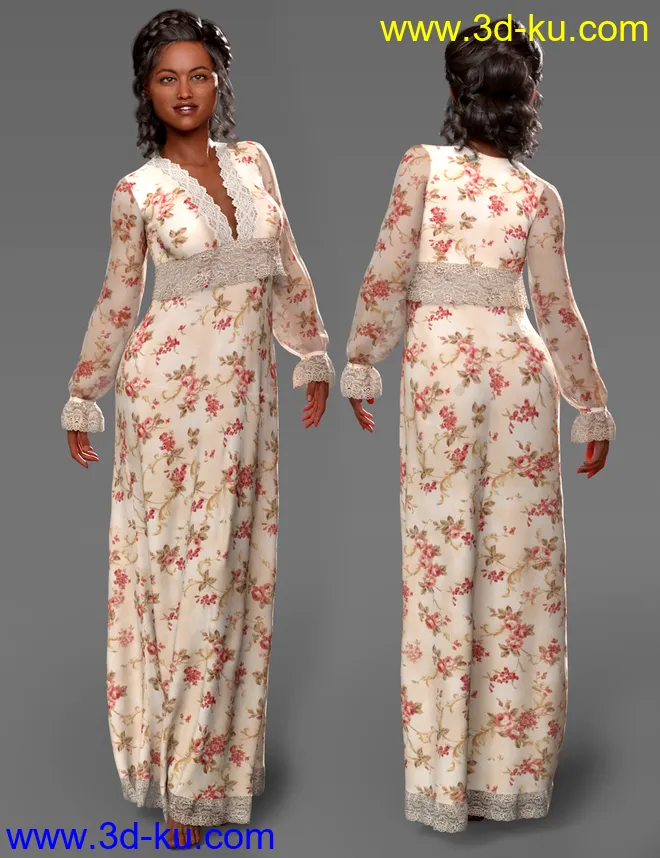 dForce YesterYear Nightgown Outfit for Genesis 8 Females模型的图片6