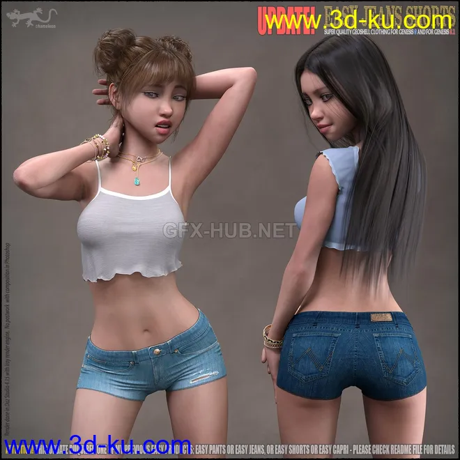 Easy Jeans Shorts for Genesis 8 and 8.1模型的图片1