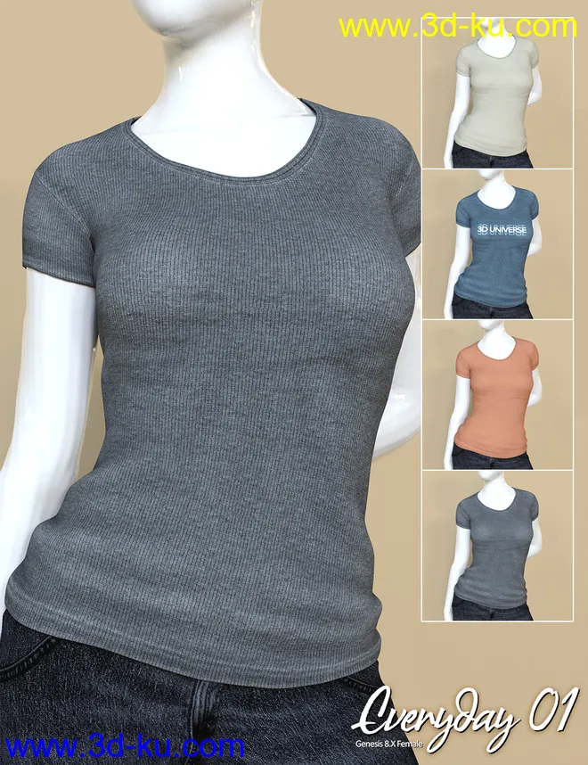 Everyday 01 dForce Clothing Set for Genesis 8 Female模型的图片2