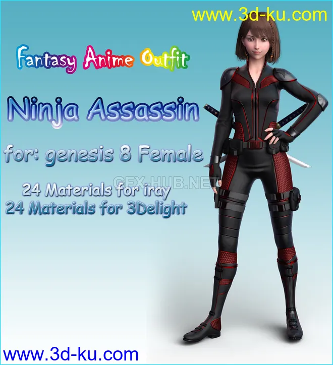 fantasy anime outfit 8 _ Ninja Assassin _ for G8F模型的图片1