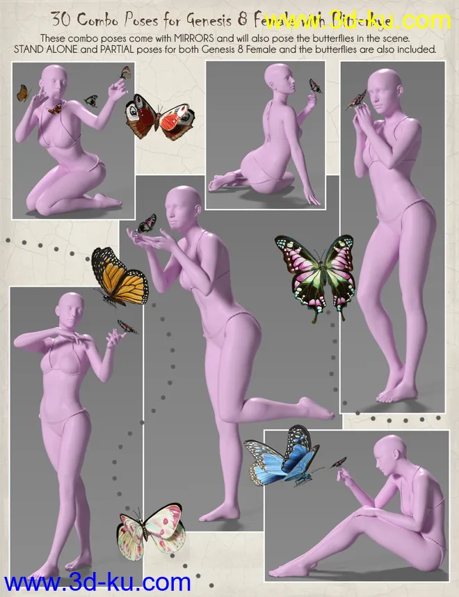 Flitterbye Butterfly and Poses for Genesis 8 Female模型的图片9