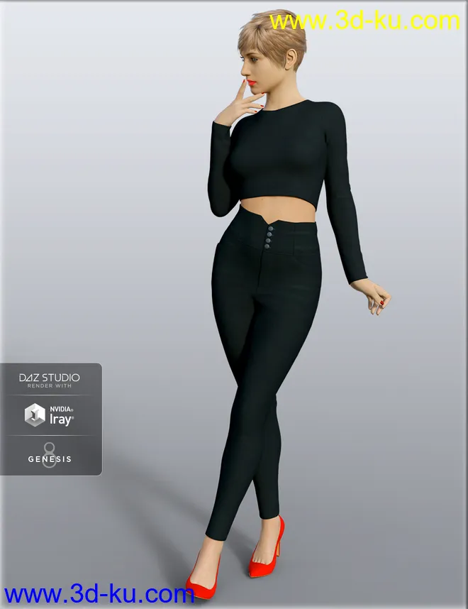 H&C High Waist Pants Outfit for Genesis 8 Female(s)模型的图片2