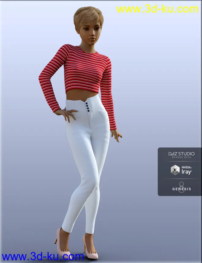 H&C High Waist Pants Outfit for Genesis 8 Female(s)模型的图片4
