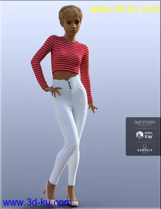 3D打印模型H&C High Waist Pants Outfit for Genesis 8 Female(s)的图片