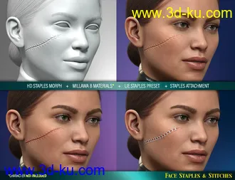 3D打印模型HD Face Staples and Stitches for Genesis 8 Females的图片