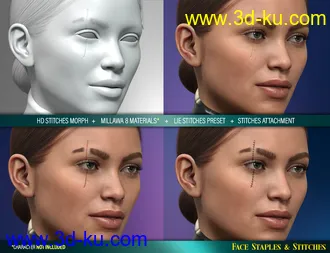 3D打印模型HD Face Staples and Stitches for Genesis 8 Females的图片