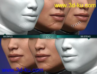 HD Face Staples and Stitches for Genesis 8 Females模型的图片10