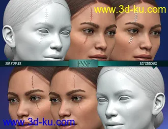 3D打印模型HD Face Staples and Stitches for Genesis 8 Females的图片