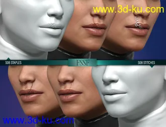 3D打印模型HD Face Staples and Stitches for Genesis 8 Females的图片