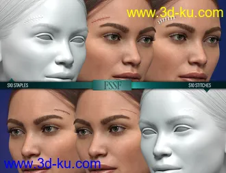 3D打印模型HD Face Staples and Stitches for Genesis 8 Females的图片