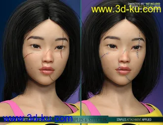 3D打印模型HD Face Staples and Stitches for Genesis 8 Females的图片