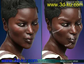 3D打印模型HD Face Staples and Stitches for Genesis 8 Females的图片
