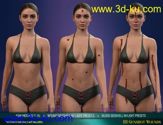 HD Gunshot Wounds for Genesis 8 and 8.1 Females模型的图片2