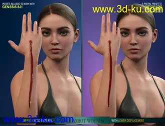 HD Gunshot Wounds for Genesis 8 and 8.1 Females模型的图片26