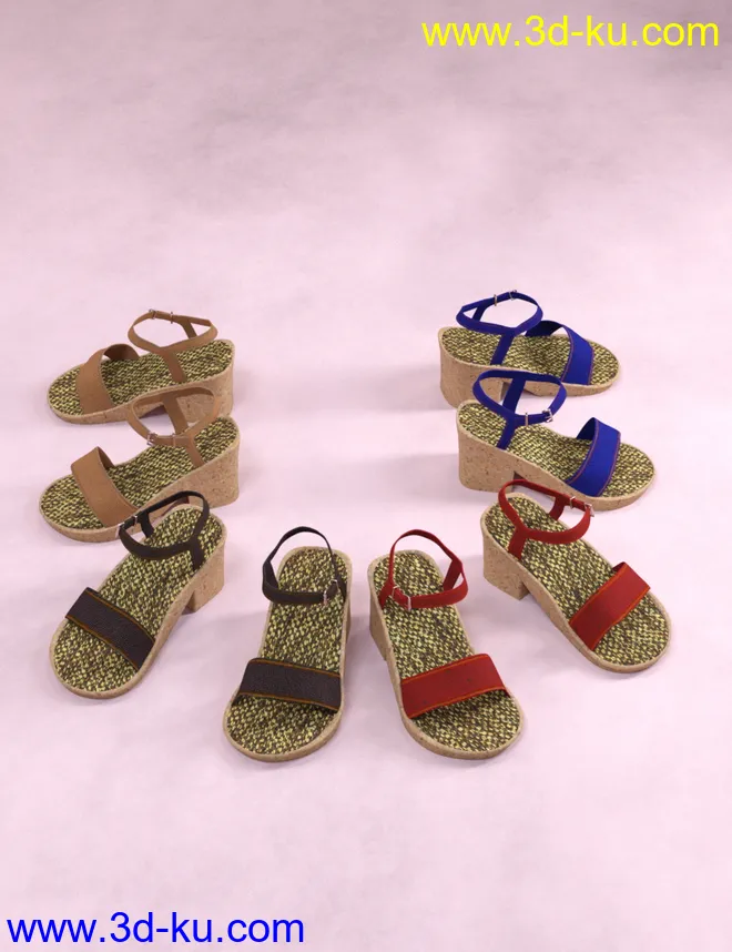 Heeled Cork Sandals for Genesis 8 Female(s)模型的图片5