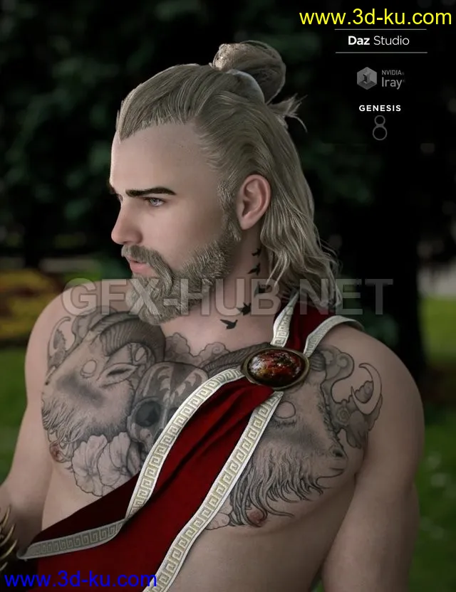 Herodius Hair and Beard for Genesis 8 Males模型的图片1