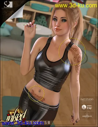3D打印模型Inked Vol. 27 - Just Henna for Genesis 8 Females的图片