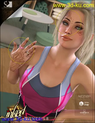 3D打印模型Inked Vol. 27 - Just Henna for Genesis 8 Females的图片