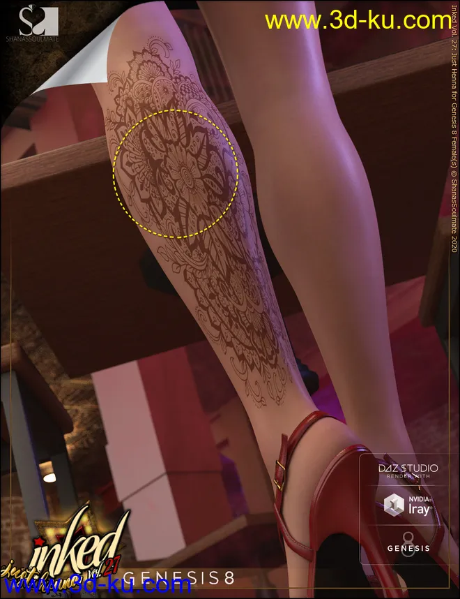 Inked Vol. 27 - Just Henna for Genesis 8 Females模型的图片13
